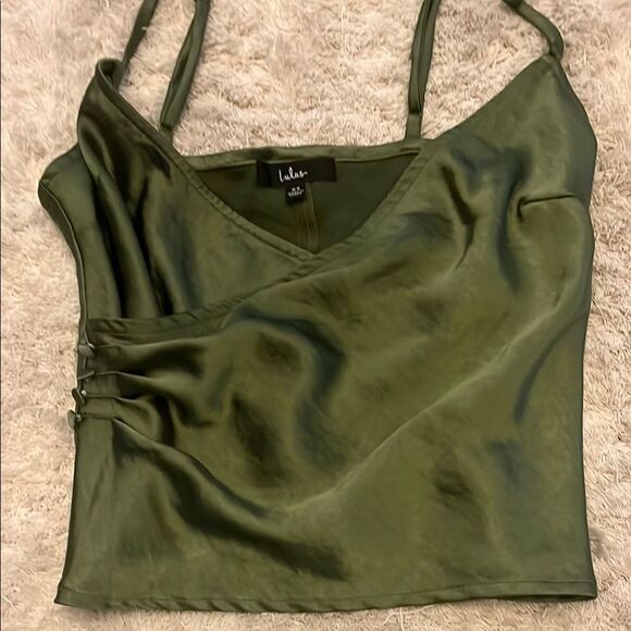 Lulu's Green Asymmetrical Ruched Camisole - Picture 2 of 5